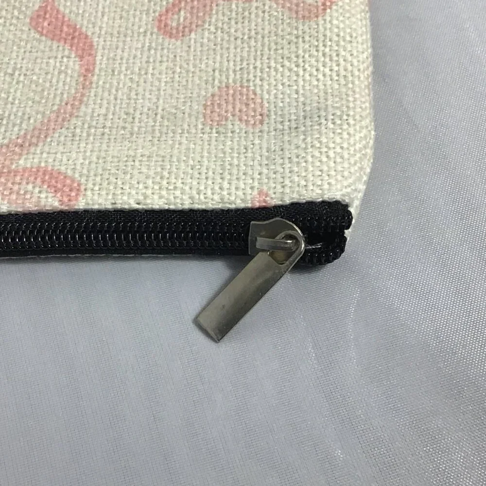 Canvas Cosmetic Bag, Girl Accessories, Pouch Organizer Pink Ribbons & Hearts